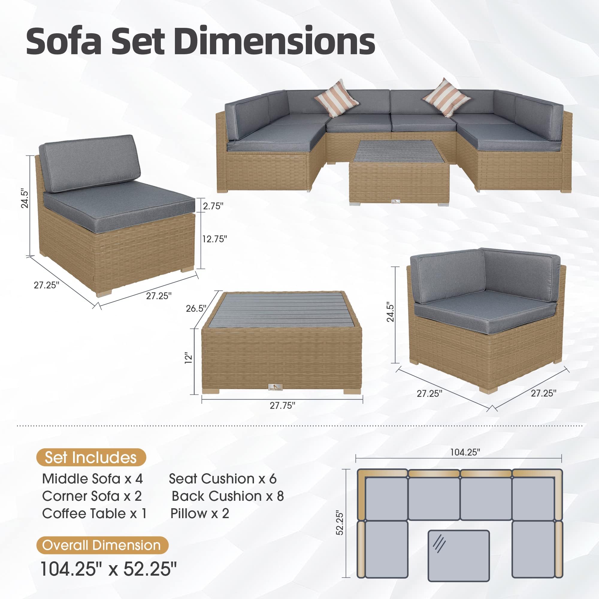 7-Piece Outdoor Patio Furniture Set with Cushions - PE Rattan Wicker Sectional Sofa & Coffee Table - Waterproof & Durable for Garden, Deck, Poolside (Gray) | Perfect for Backyard Relaxation, Outdoor Entertaining & Lounging