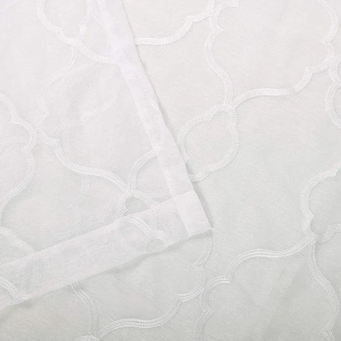 Embroidered Lattice Grommet Sheer Curtain Panel Set - Elegant Window Treatment for Living Room & Bedroom - Light Filtering & Privacy Sheers