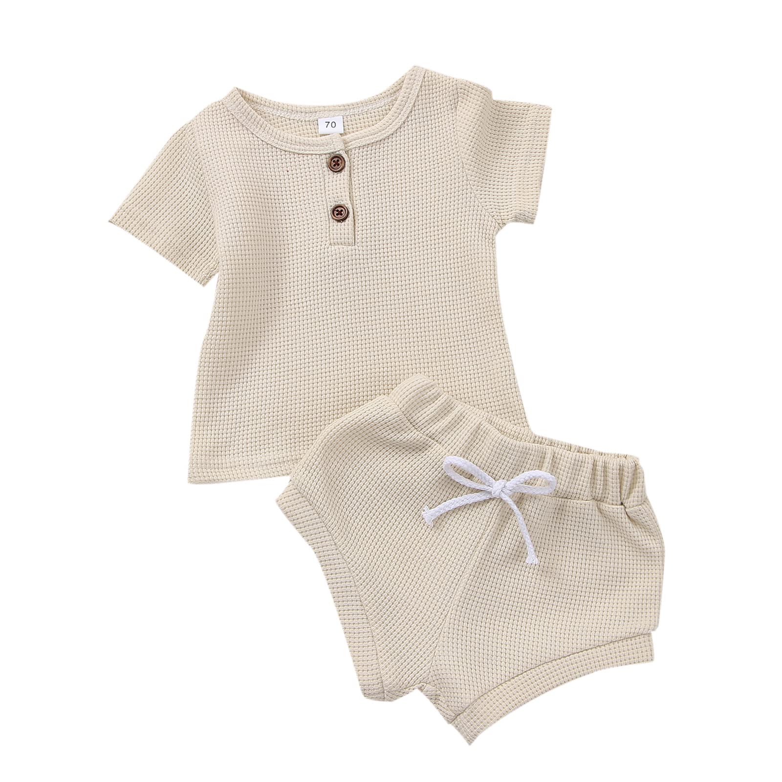 Neutral Baby Boy Clothes Set - Newborn Toddler Outfit with Cute Waffle Knit Sweatshirt & Pants | Soft Cotton Unisex Infant Wear for Playtime, Photo Shoots & Daily Comfort