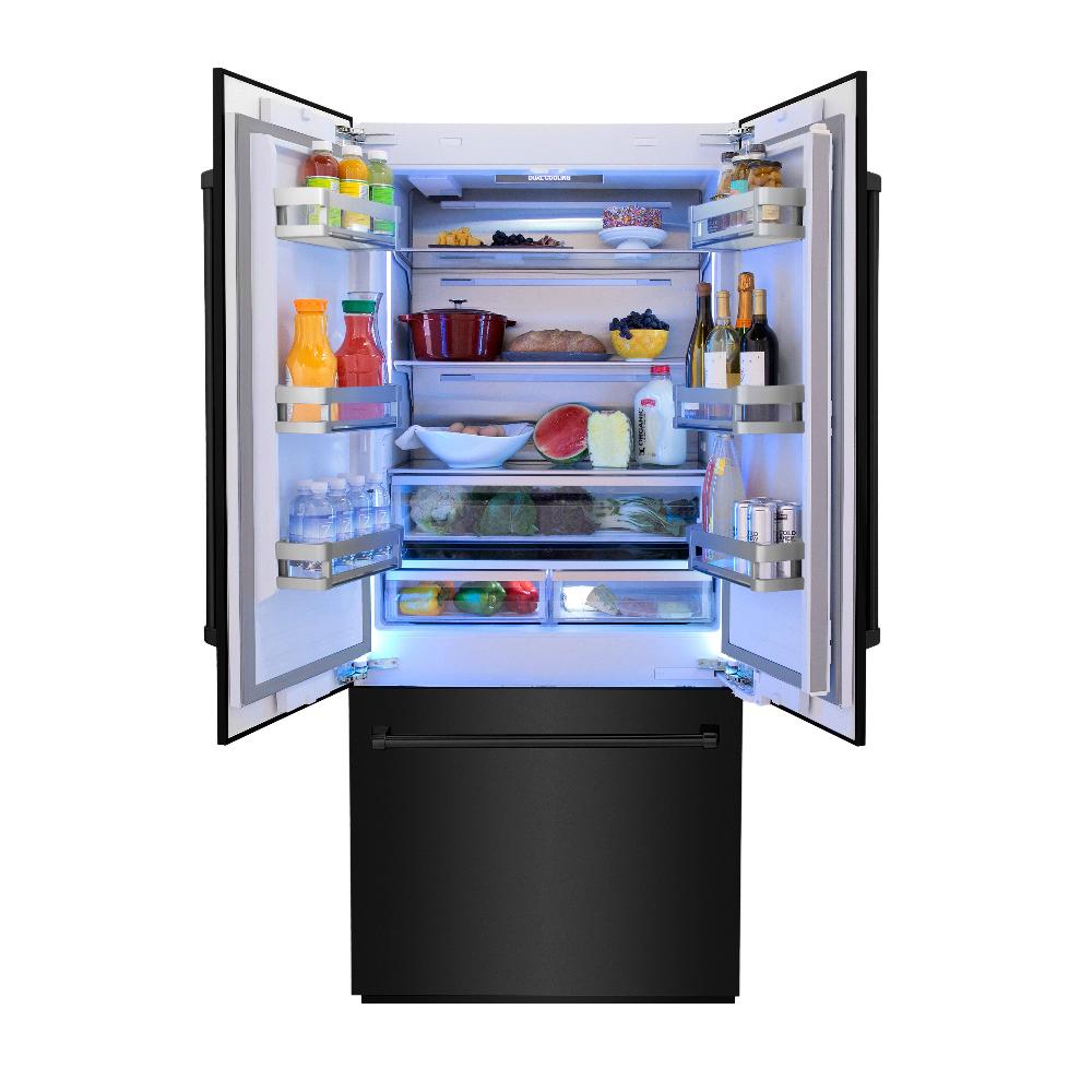 ZLINE 36 Inch 19.6 cu ft French Door Built-In Bottom Freezer Refrigerator with Water Dispenser & Ice Maker - Black Stainless Steel (RBIV BS 36) | Perfect for Modern Kitchens & Open-Concept Homes