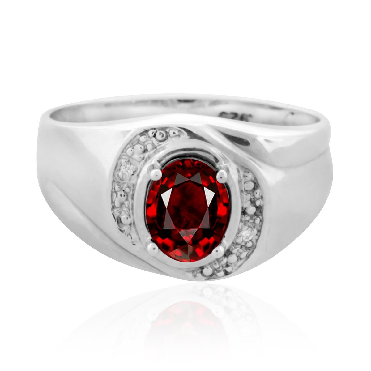 MauliJewels 10K White Gold Men's Ring with 0.96 Carat Diamond & Oval Garnet Prong Setting - Elegant Wedding Band, Anniversary Gift for Him, Perfect for Special Occasions & Formal Events