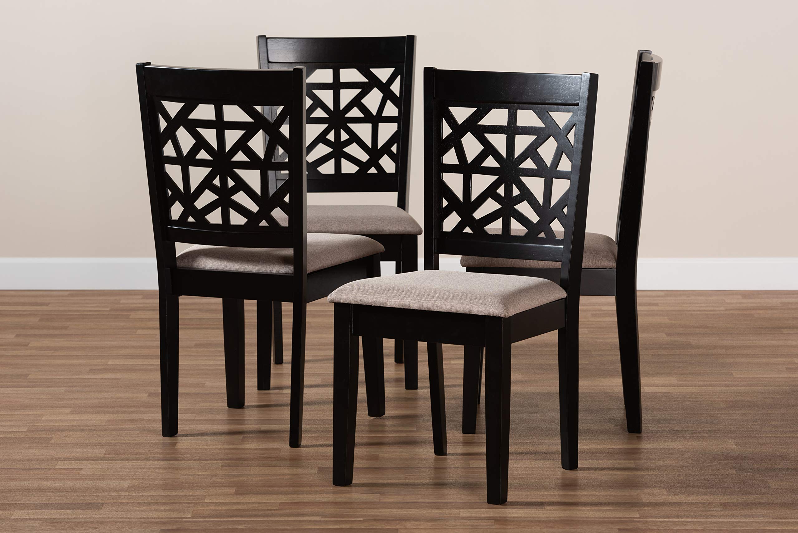 Baxton Studio Jackson 4-Piece Dining Chair Set - Upholstered Sand Fabric Seats with Espresso Brown Wood Finish - Perfect for Kitchen, Dining Room & Breakfast Nook