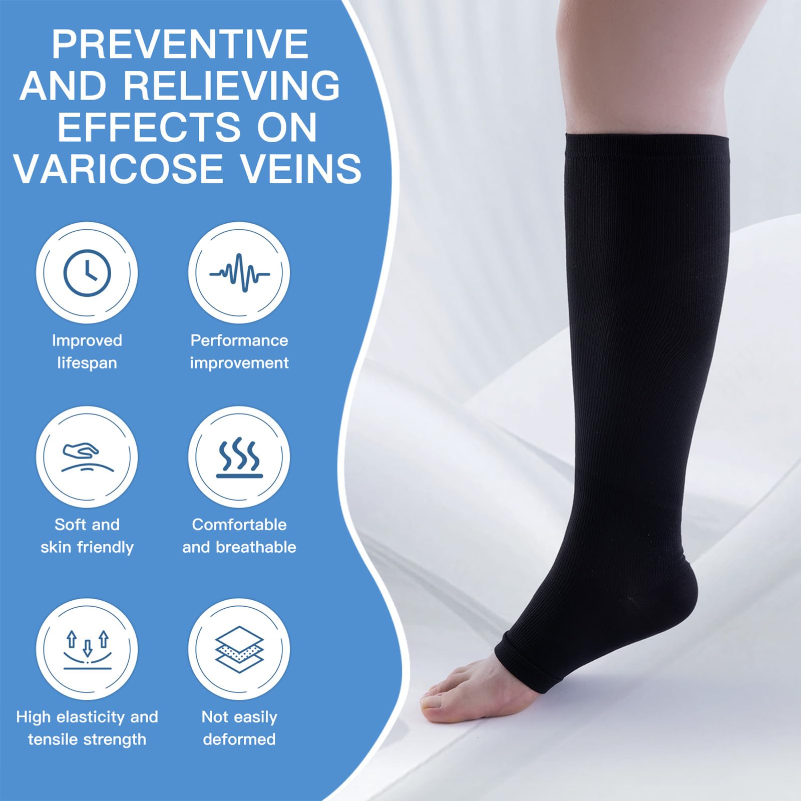 3 Pack Open Toe Compression Socks for Men & Women - 15-20 mmHg Knee High Stockings for Circulation Support & Swelling Relief - Ideal for Travel, Running & Varicose Veins