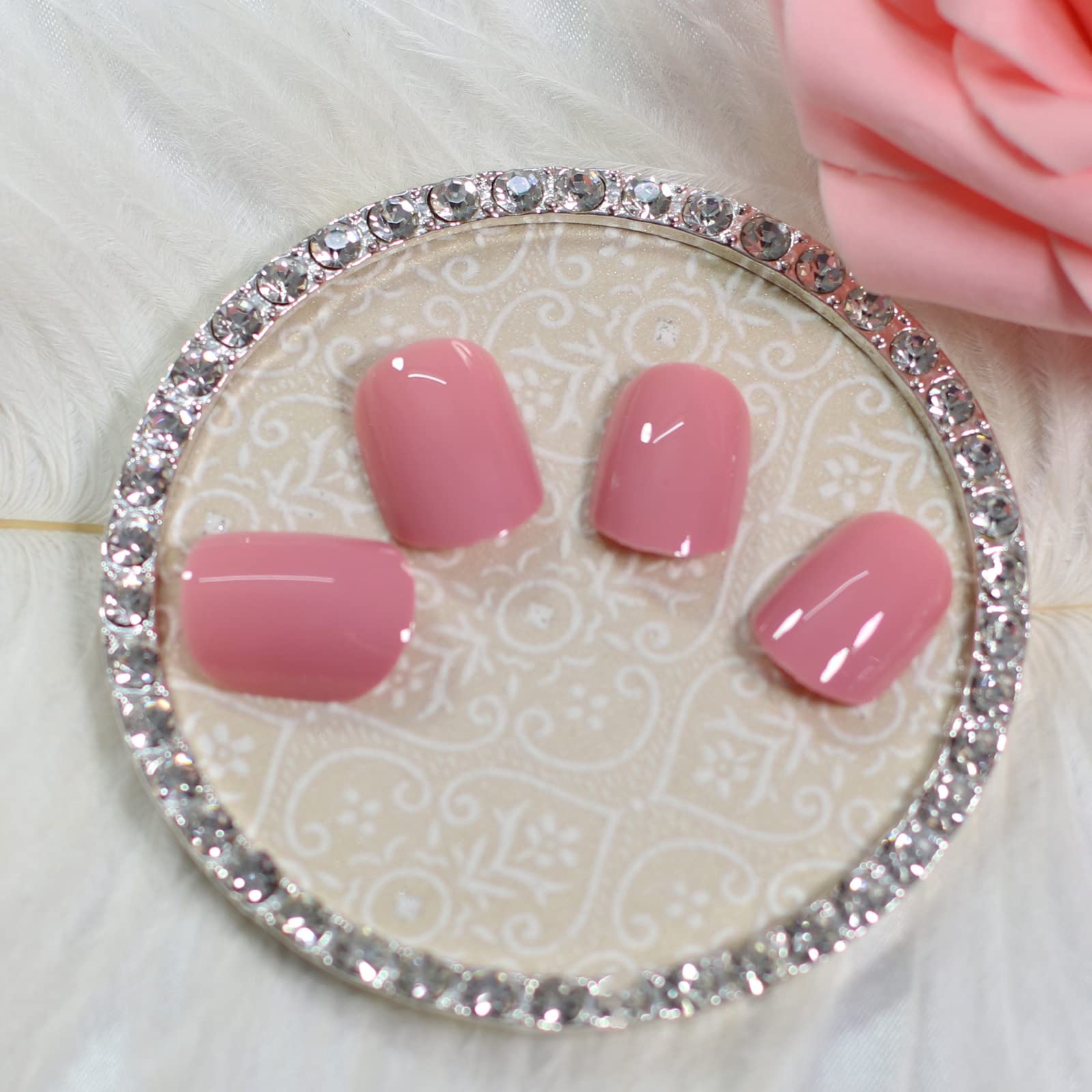CoolNail Medium Glossy Nude Pink Press-On False Nails - Short Squoval Round Fake Nails for Manicure | Salon Quality Daily Wear Nail Art Tips | Perfect for Parties, Weddings & Everyday Elegance