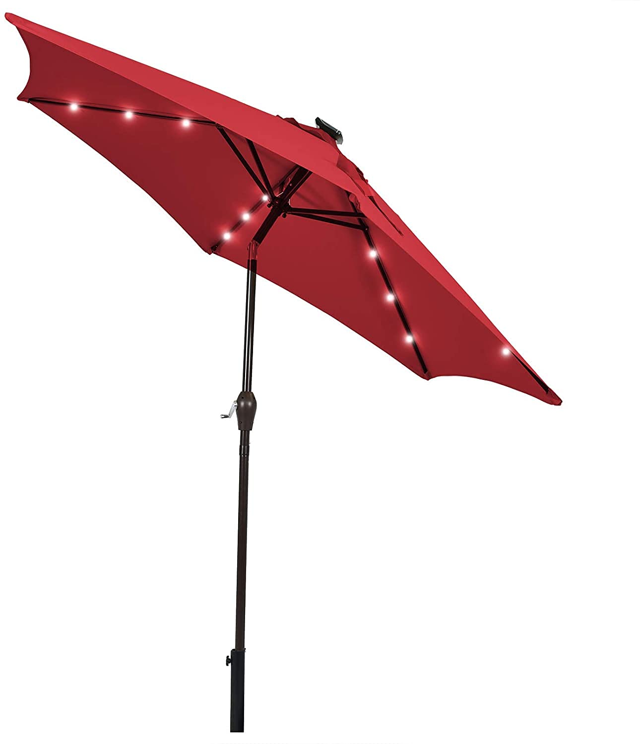 GRAFFY 9FT Solar Powered LED Patio Umbrella with Tilt & Waterproof Canopy - Outdoor Market Umbrella for Backyard, Pool, Garden, and Patio - Perfect for Dining, Lounging, and Outdoor Entertaining