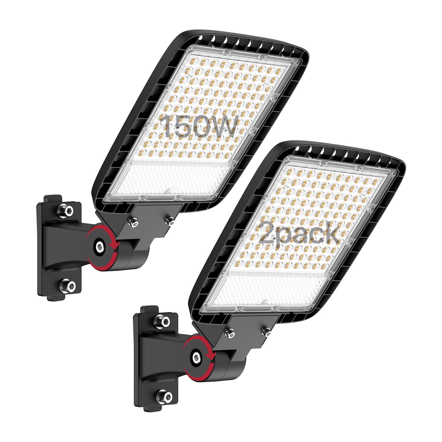 2-Pack 150W LED Shoebox Parking Lot Lights - 5000K Daylight, 22500LM (Eqv 800W HPS) - Outdoor Wall Mount with Adjustable Arm & Dusk to Dawn Sensor - 120V Commercial Grade for Parking Lots, Warehouse, Yard - 7-Year Warranty