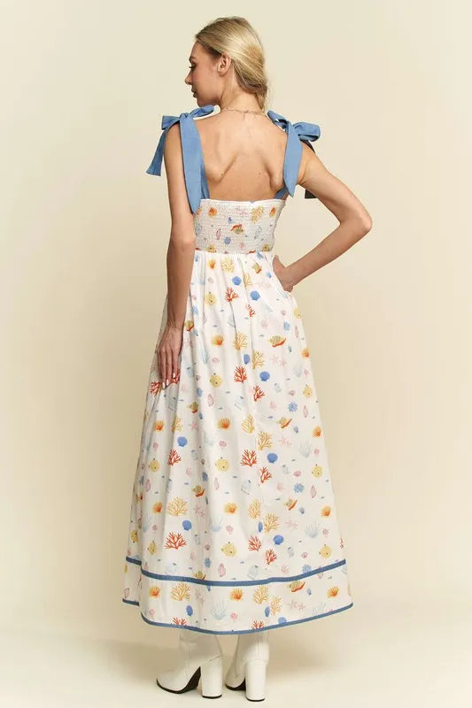 Stylish Denim Binding Summer Maxi Dress for Women - Flowy Beach Cover Up, Boho Chic Outfit for Vacations & Date Nights