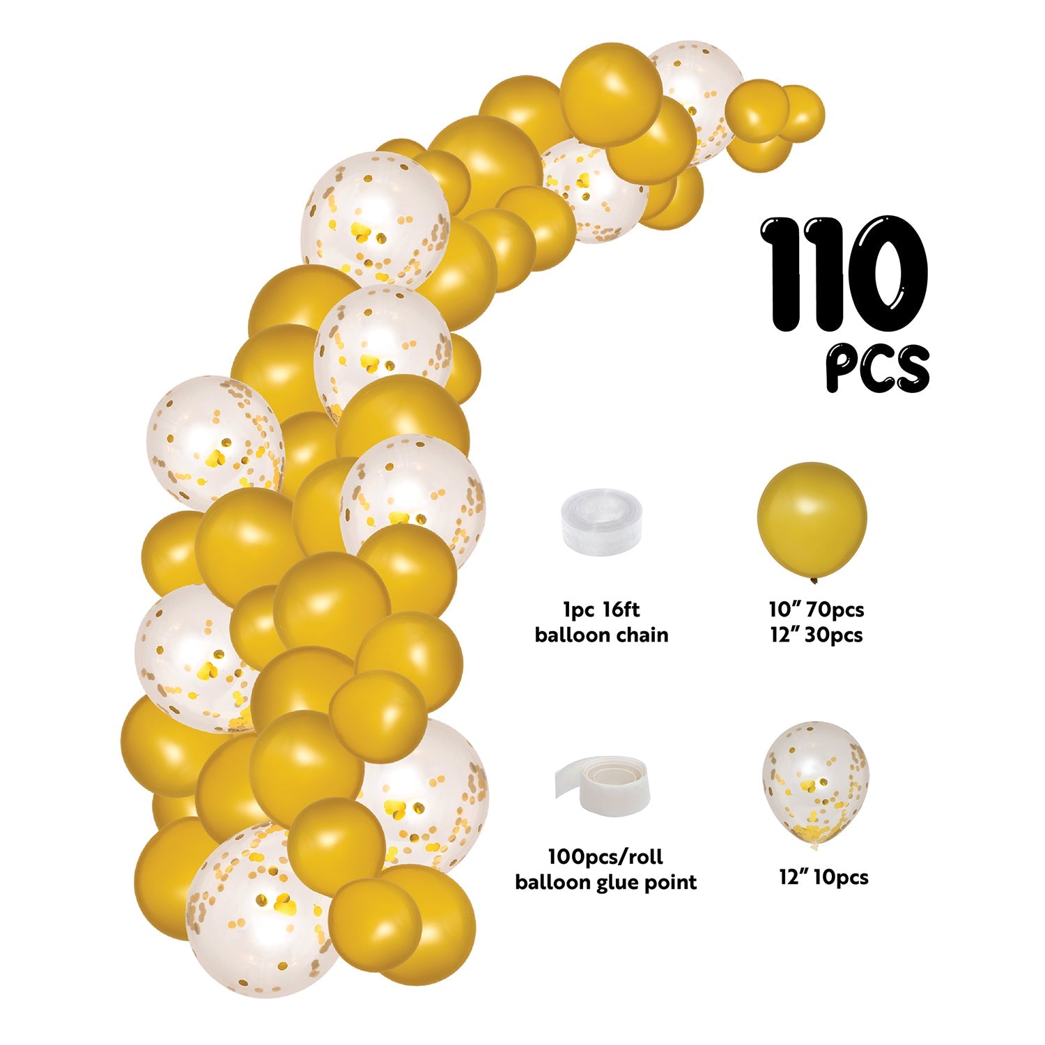 Gold Confetti Balloon Garland Kit - Elegant Portofino Style Party Decor for Birthdays, Weddings & Baby Showers