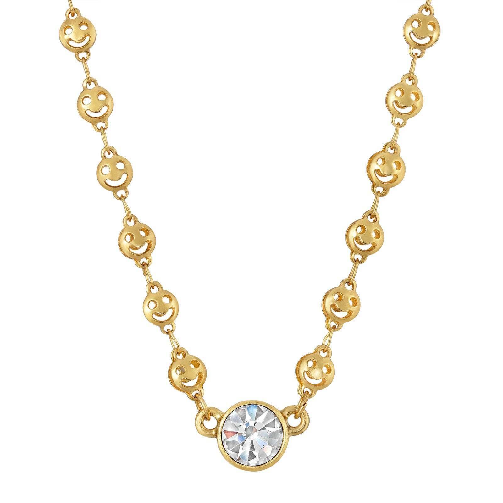1928 Jewelry Happy Face Chain Crystal Stone Necklace - 16