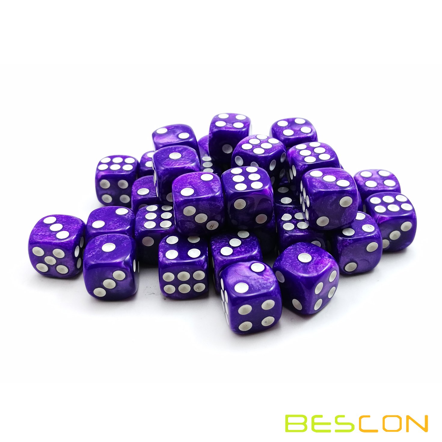 Bescon 12mm Six-Sided Dice Set - 36 Marble Purple D6 Dice in Brick Storage Box | Perfect for Board Games, RPGs, D&D, Math Education & Casino Night