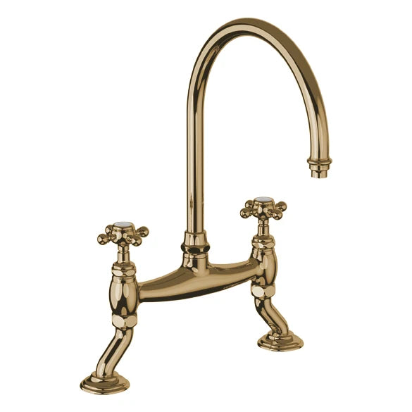 Horus Julia 2-Hole Swan Neck Brass Kitchen Faucet - Perfect for Modern Farmhouse & Vintage Style Kitchens