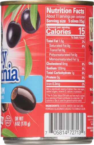 Early California Ripe Pitted Medium Black Olives - 6 Ounce Can | Perfect for Salads, Pizzas & Mediterranean Recipes