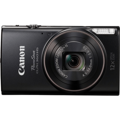 Canon PowerShot ELPH 360 HS Digital Camera 20.2MP 12x Optical Zoom 1080p HD Video WiFi & NFC (Black) - Perfect for Travel Photography, Vlogging, and Everyday Moments