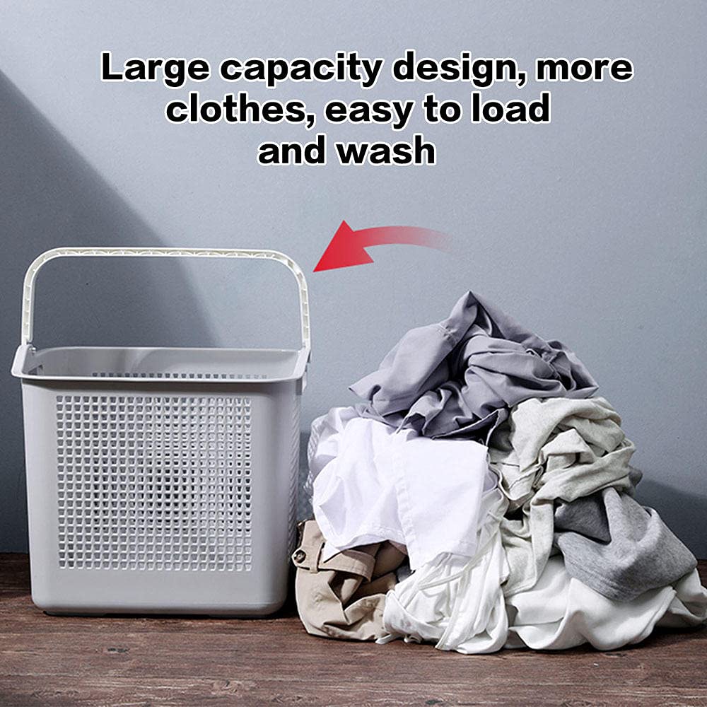 White Plastic Laundry Basket with Handle - Foldable Dirty Clothes Hamper for Washing & Storage - Perfect for Bedroom, Bathroom, Laundry Room & Dorm Organization