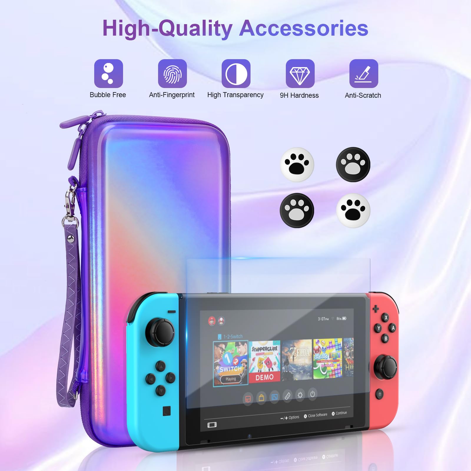 Belle&Birdie Protective Hard Shell Carrying Case for Nintendo Switch OLED - 10-in-1 Accessories Bundle with Game Cartridge Holder, Screen Protector, Cover, Strap & Thumb Grips | Waterproof Travel Case for Gaming On-The-Go, Commuting & Outdoor Adventures