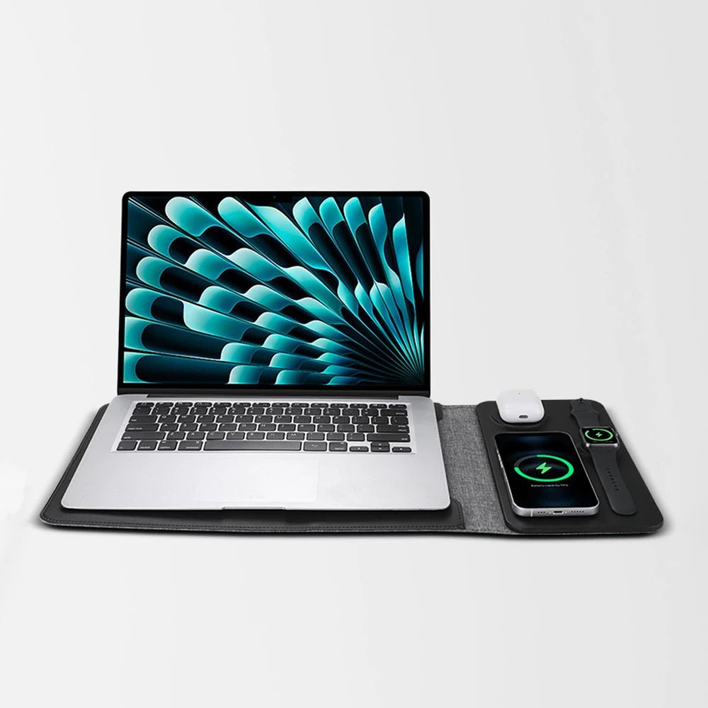 PowerPad Pro 3-in-1 Wireless Charger for iPhone, Samsung & AirPods | Premium Laptop Sleeve Case | Fast Charging Station for Home, Office & Travel