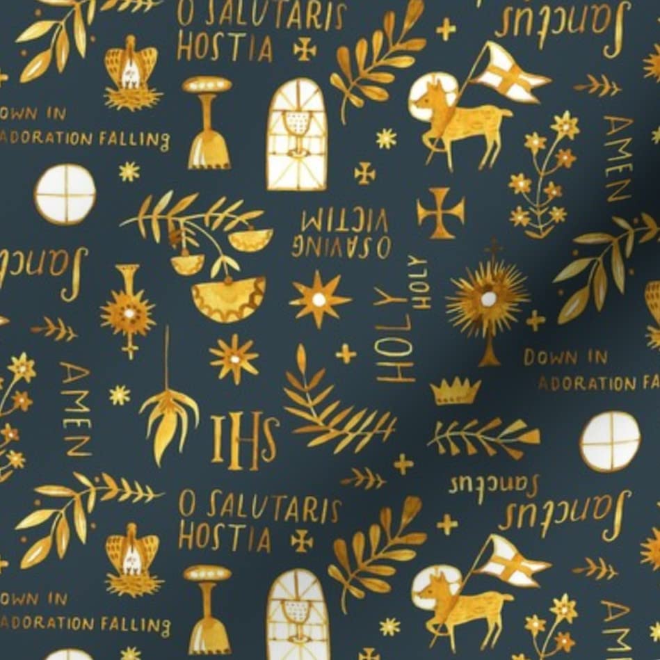 Spoonflower Adoration Charcoal Grey Monstrance Printed Minky Fabric by The Yard - Soft Plush Fabric for Baby Blankets, Quilt Backing, Sewing Projects & DIY Crafts - Perfect for Nursery Decor, Gift Making & Home Decor Projects