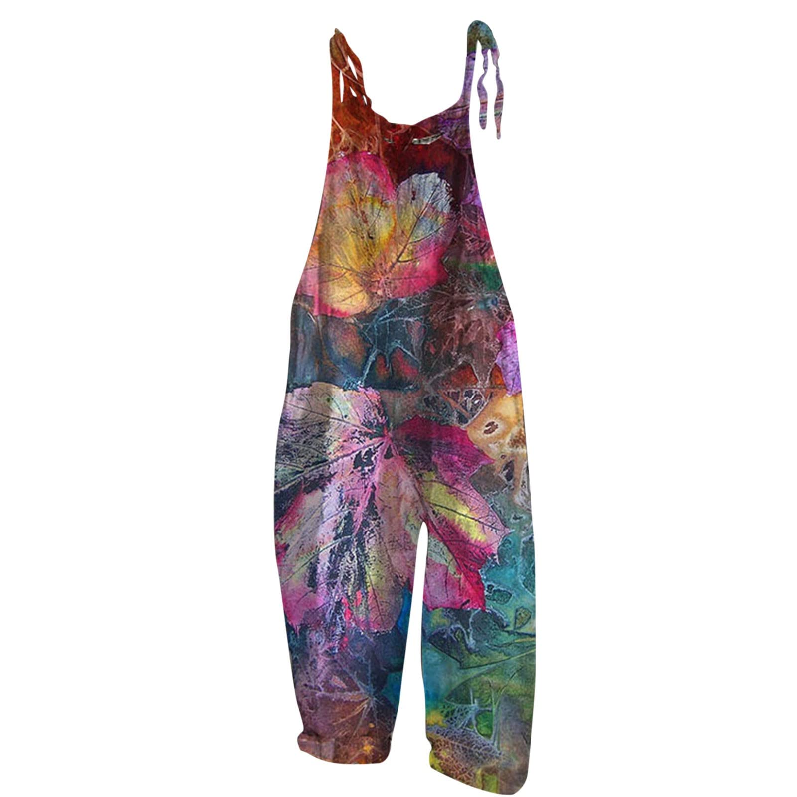 Women's Floral Cotton Jumpsuit - Sleeveless Spaghetti Strap Romper with Tie Front for Casual Wear | Perfect for Summer Outings, Beach Vacations & Date Nights