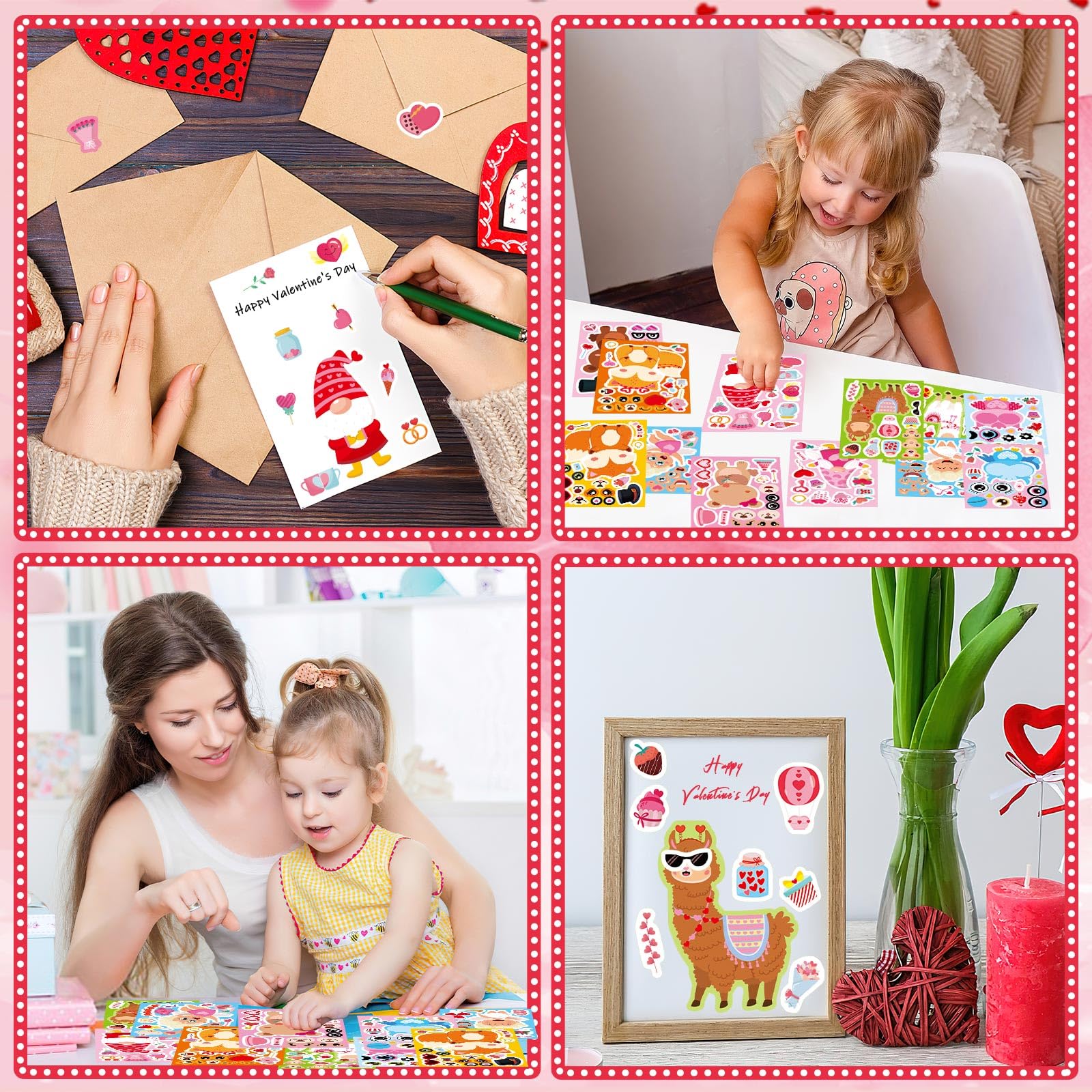 Valentine's Day Stickers - 48 Sheets DIY Make a Face Stickers for Kids, Valentine's Party Favors, Goodie Bag Stuffers, Classroom Exchange (Animals & Angels) - Perfect for Valentine's Crafts, School Parties & Gift Giving