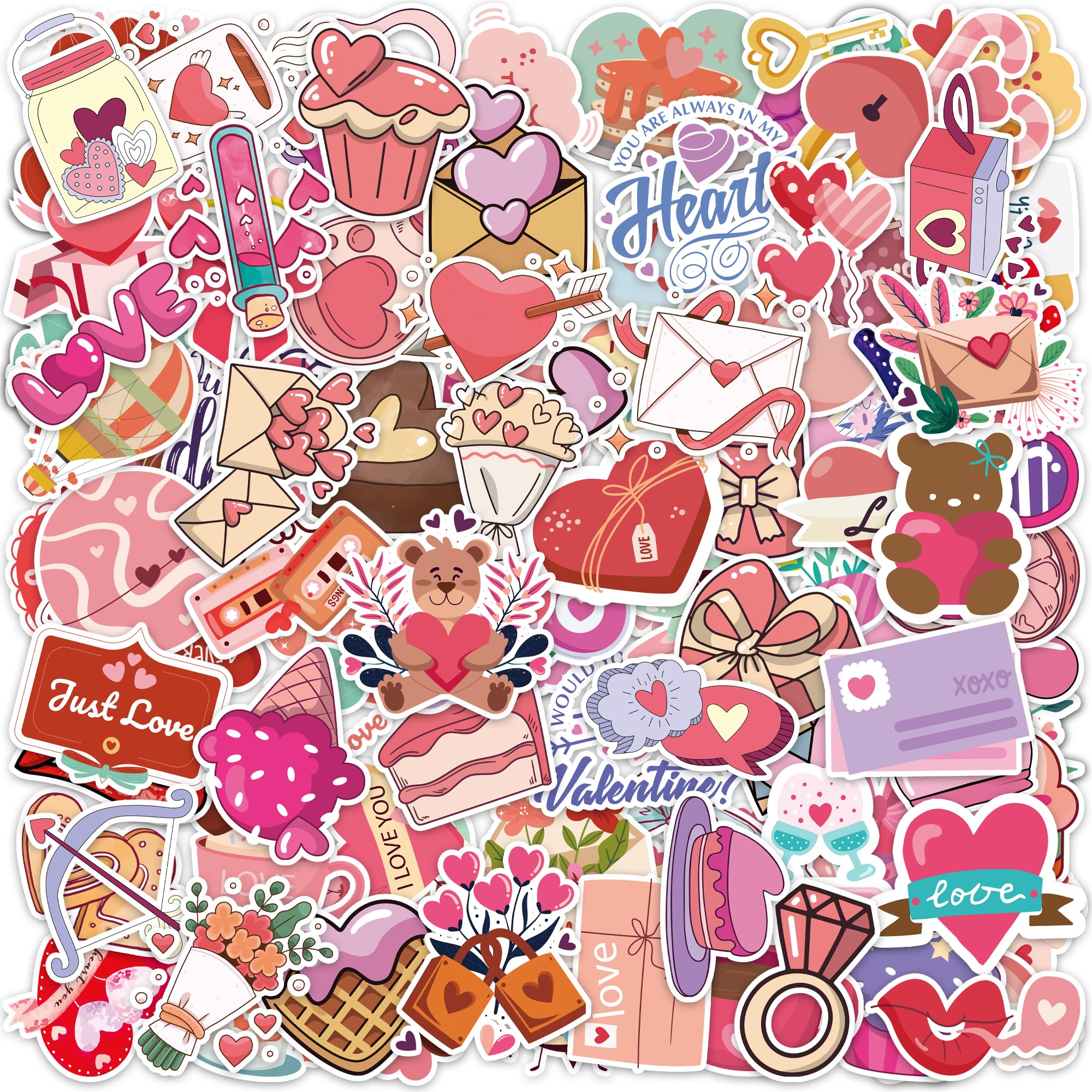 100 PCS Valentine Heart Stickers - Waterproof Vinyl Decals for DIY Crafts, Scrapbooking, Cards & Gifts - Perfect for Kids, Classroom, Party Favors & Valentine's Day Decorations