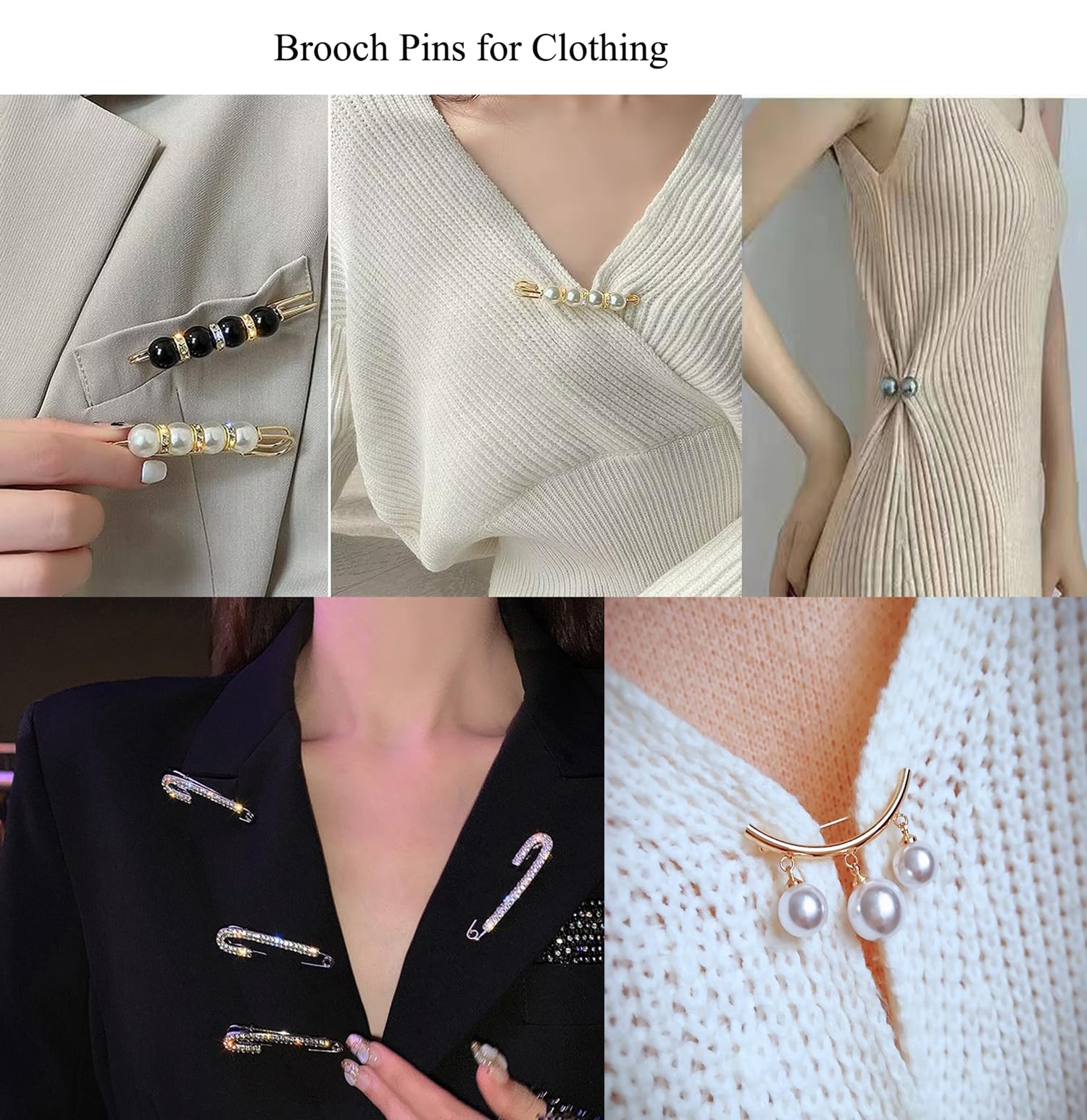 60pcs Fashion Brooch Pins for Women - Pearl Charms for Clothing & Hats