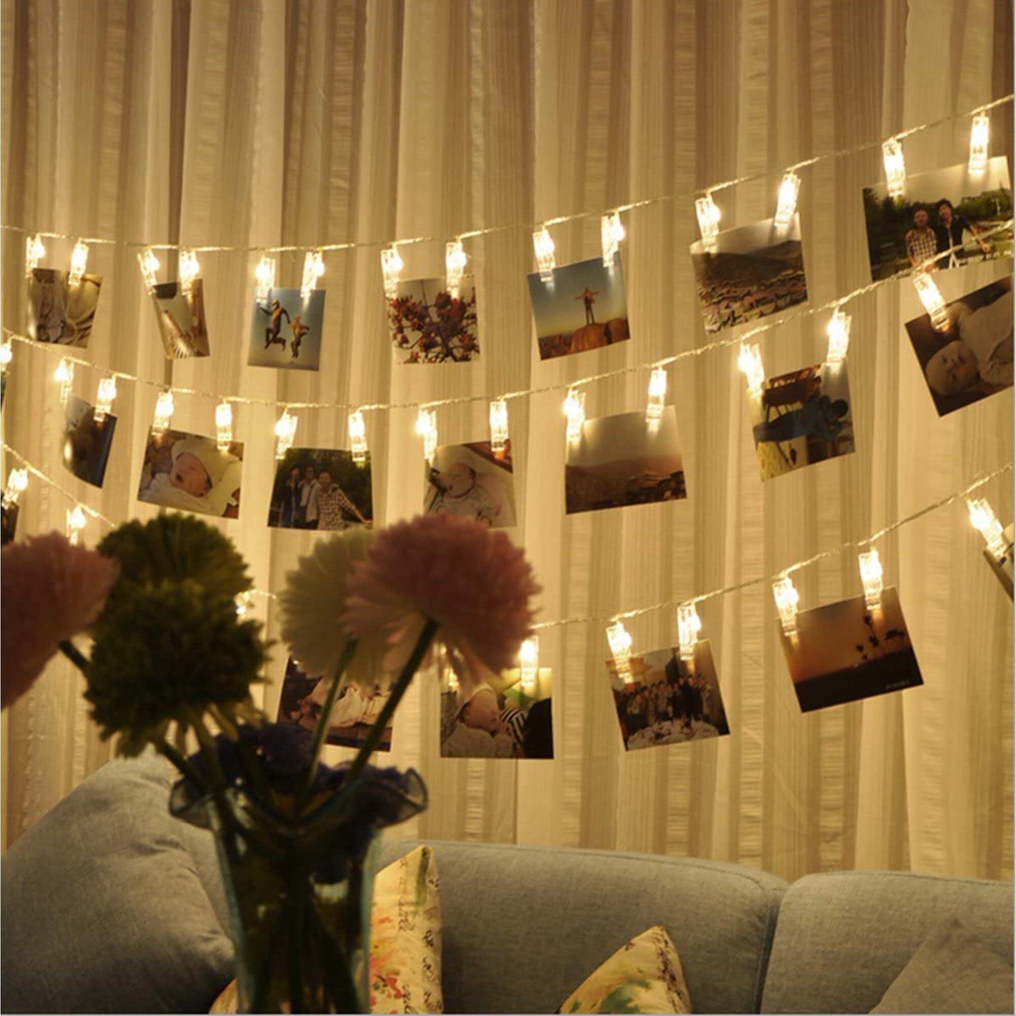 AWEHIRU 20Ft 40 LED Photo Clip String Lights with Remote - USB Powered Fairy Lights for Indoor & Outdoor Decor - Perfect for Dorm Rooms, Bedrooms, Weddings & Picture Displays (Warm White)