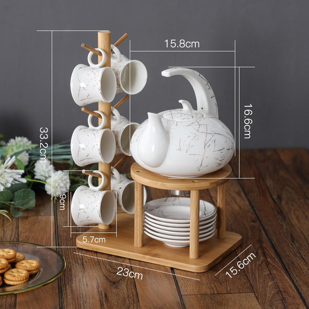 Elegant Modern Ceramic Marble Tea Set with Bamboo Tray - Perfect for Afternoon Tea, Gifts, and Home Decor
