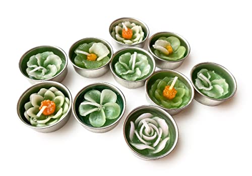Sunne Tropical Flower Tealight Candles - 10 Pack Green Assorted Floral Scented Tea Lights for Birthday Parties, Weddings, Baby Showers & Home Decor - Perfect for Romantic Dinners, Spa Nights & Holiday Centerpieces