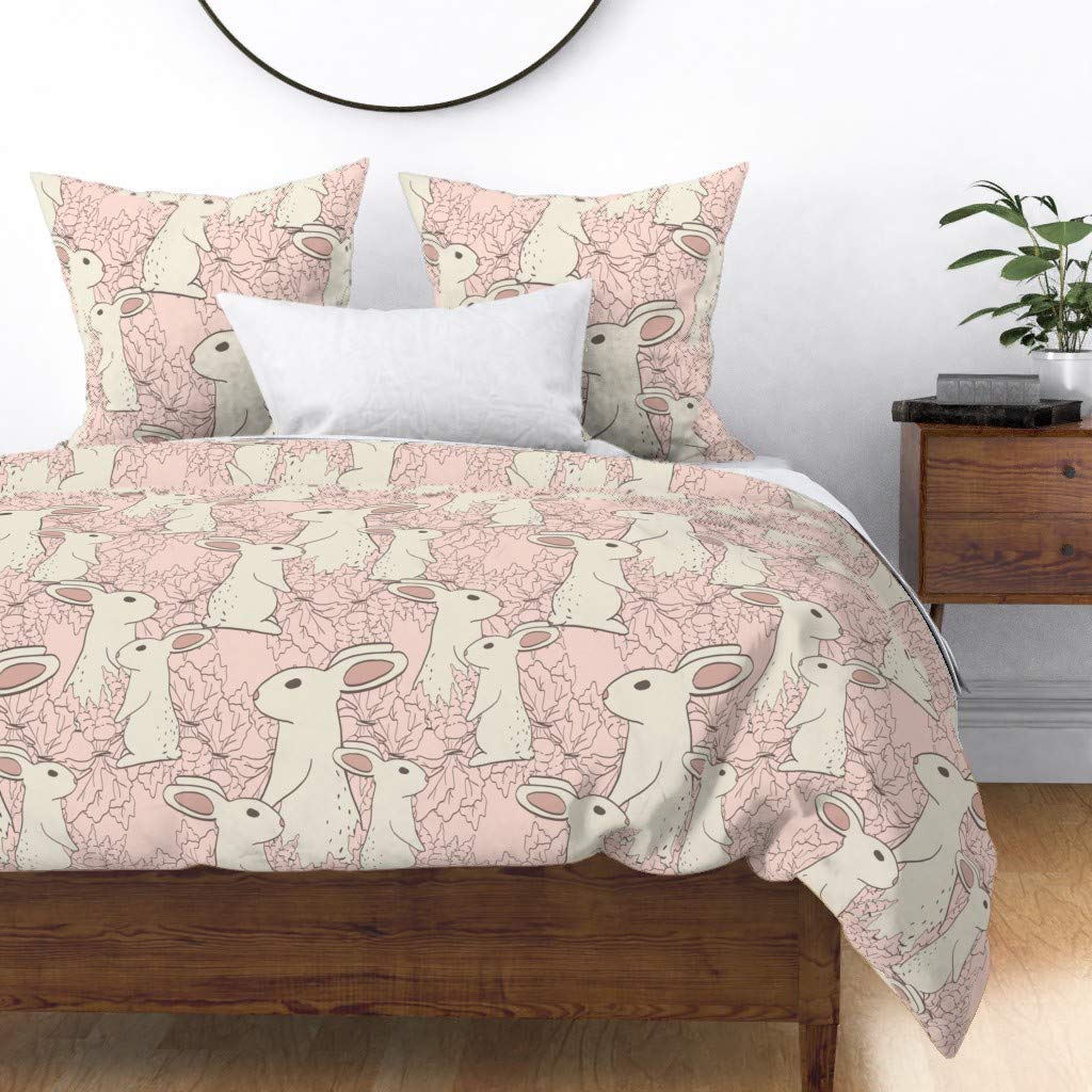 Premium Cotton Sateen Duvet Cover King/California King Size - Easter Bunny Rabbit Pink Carrot Woodland Nursery Print Bedding Set | Soft Luxury Duvet Cover for Girls Room, Baby Nursery & Spring Home Decor