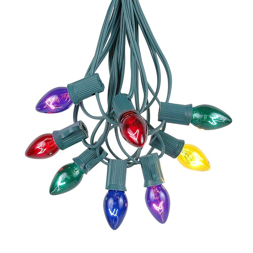 C7 Multi-Color Christmas Lights Set - 25ft Green Wire Indoor/Outdoor Hanging String Lights for Patio, Garden & Holiday Decorations | Weatherproof & Durable for Year-Round Use