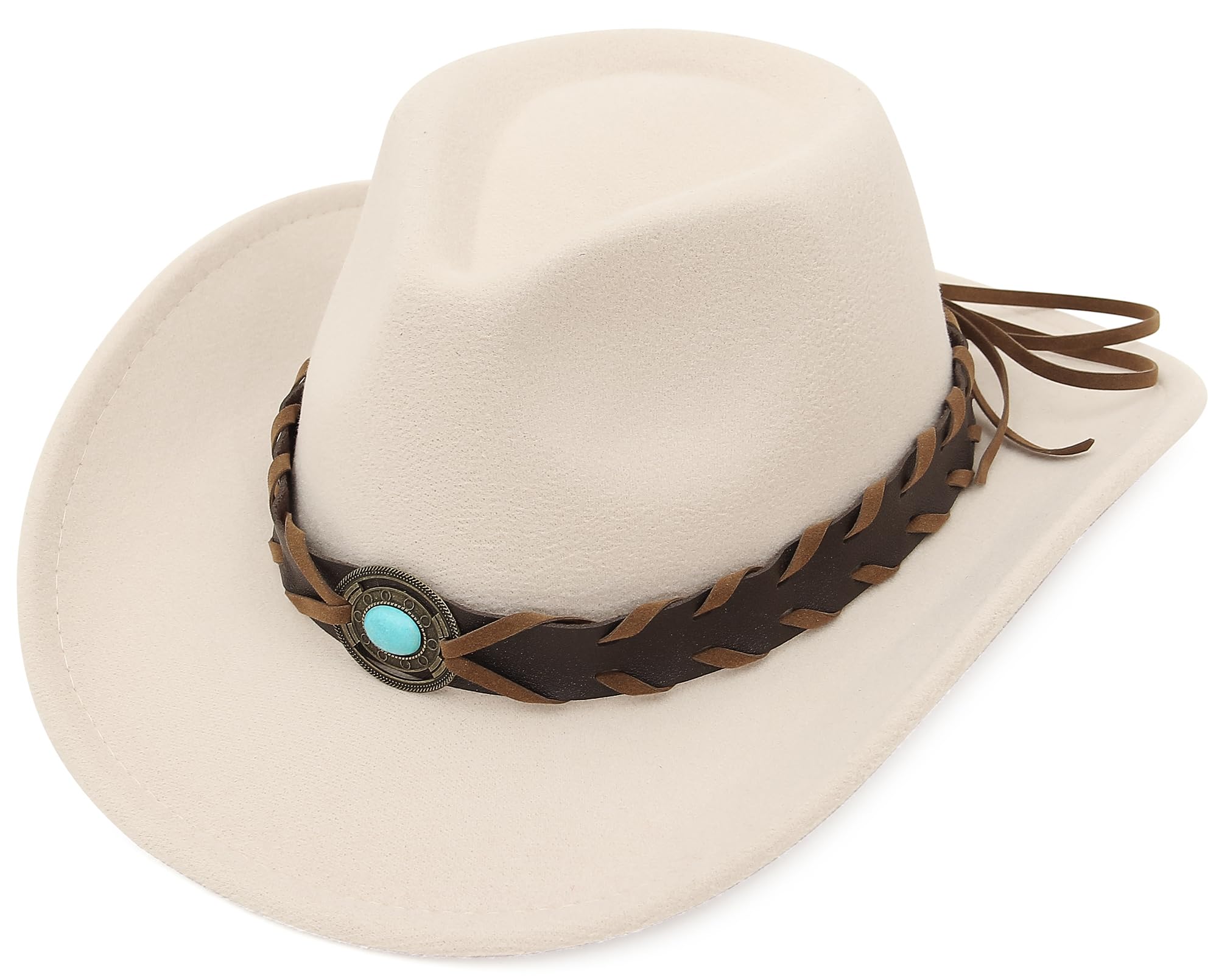 GEMVIE Western Cowboy Hat for Women & Men - Classic Belt Buckle Cowgirl Hat, Vintage Fedora Style - Perfect for Rodeo, Country Music Festivals & Western Fashion (White)