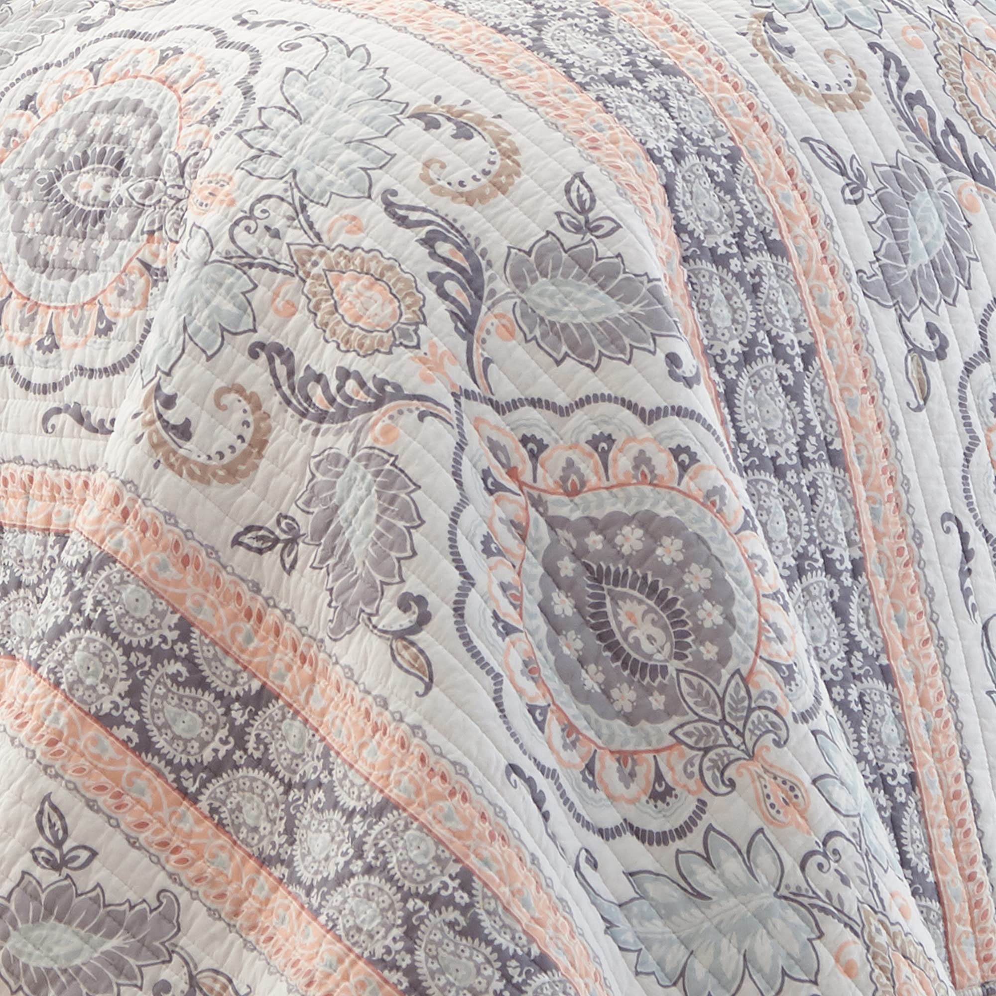Levtex Home Darcy King Quilt Set - 100% Cotton Floral Bedding in Gray | Perfect for Master Bedroom, Guest Room & Cozy Home Decor
