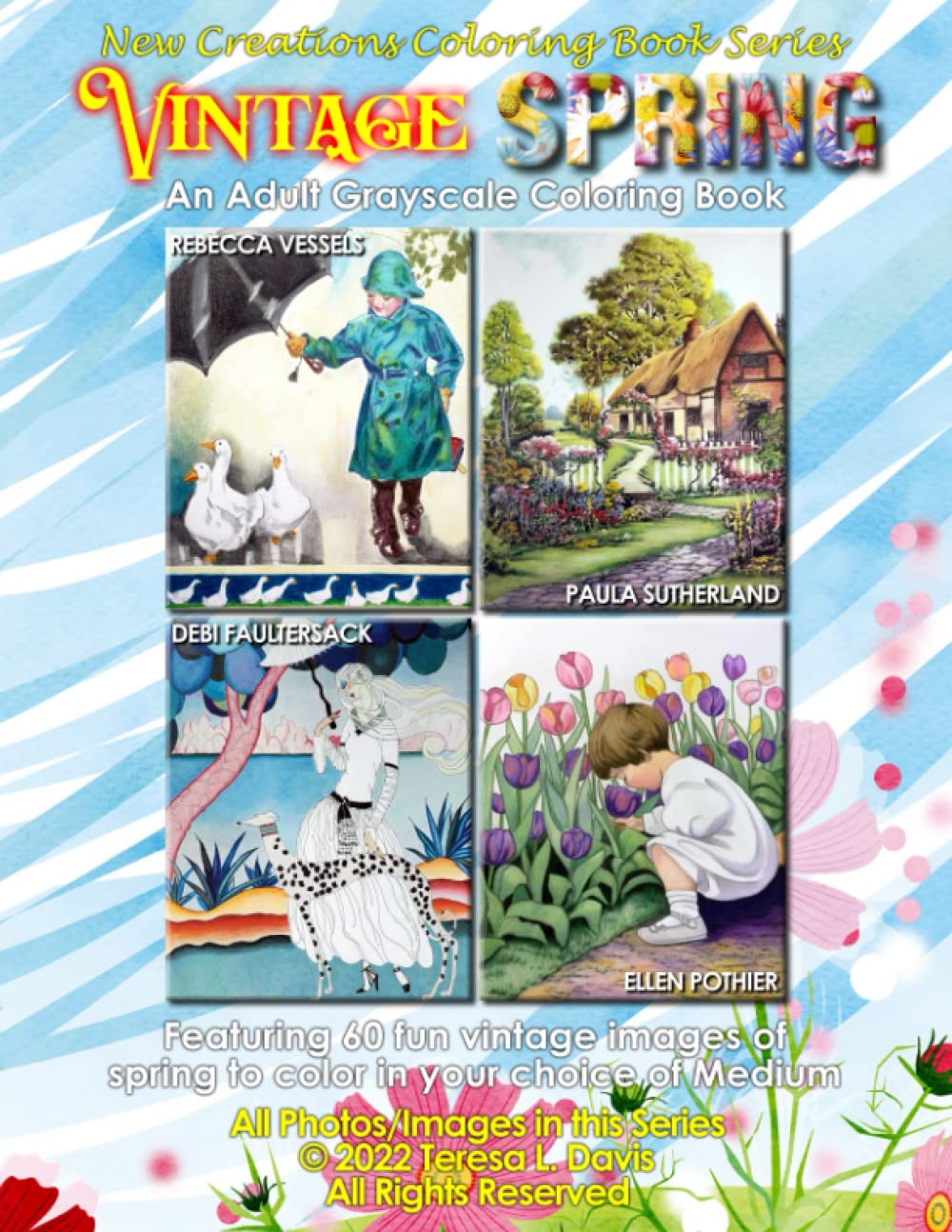Vintage Spring Grayscale Coloring Book for Adults & Kids - Relaxing Vintage Images to Color with Any Medium - Perfect for Stress Relief, Mindfulness & Family Bonding