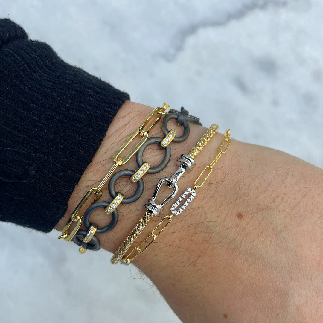 Gold Plated Silver Paperclip Chain Bracelet for Women - Trendy Minimalist Jewelry for Everyday Wear & Layering