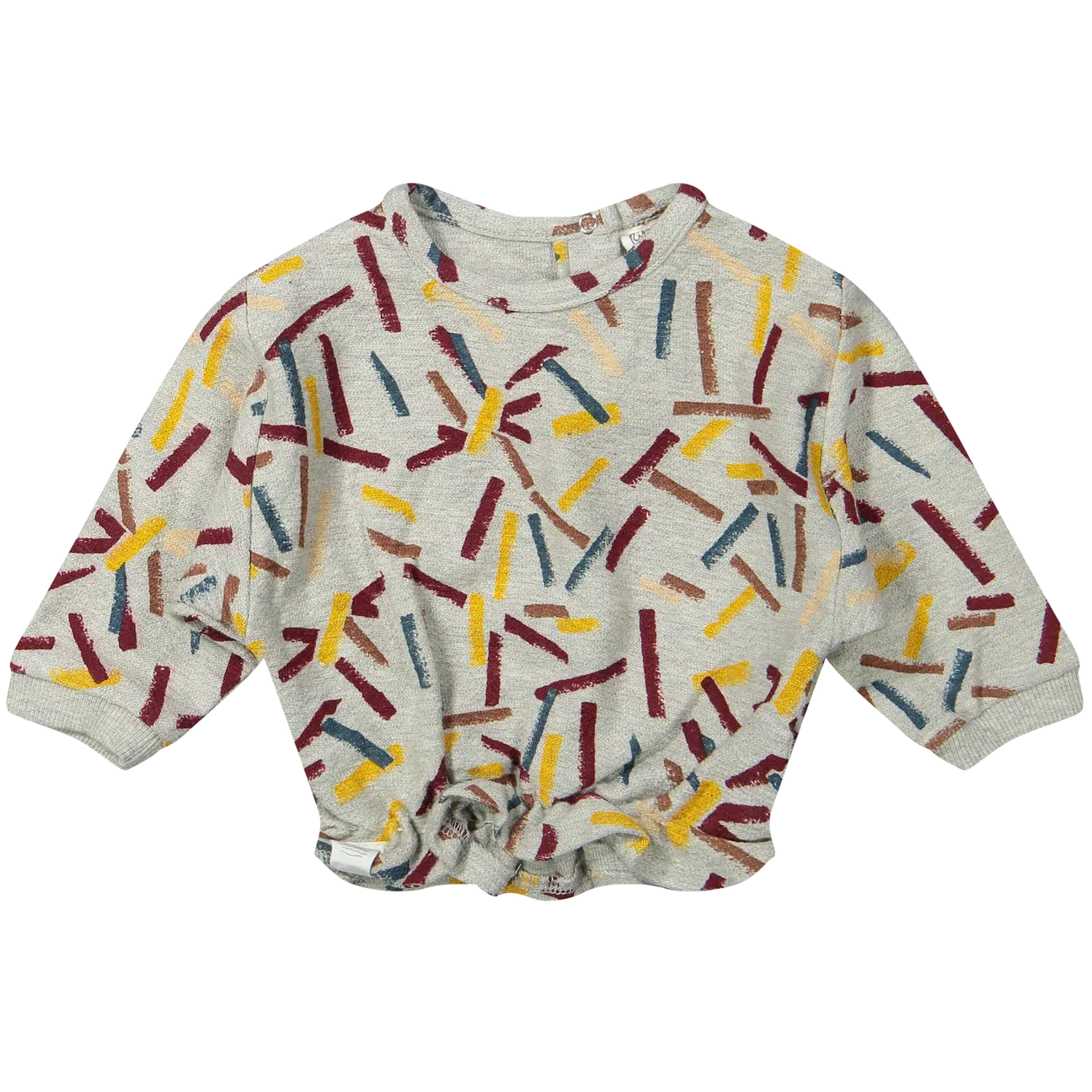 Riffle Amsterdam Organic Cinched Hem Long Sleeve T-Shirt - Women's Casual Confetti Print Top for Everyday Wear & Street Style