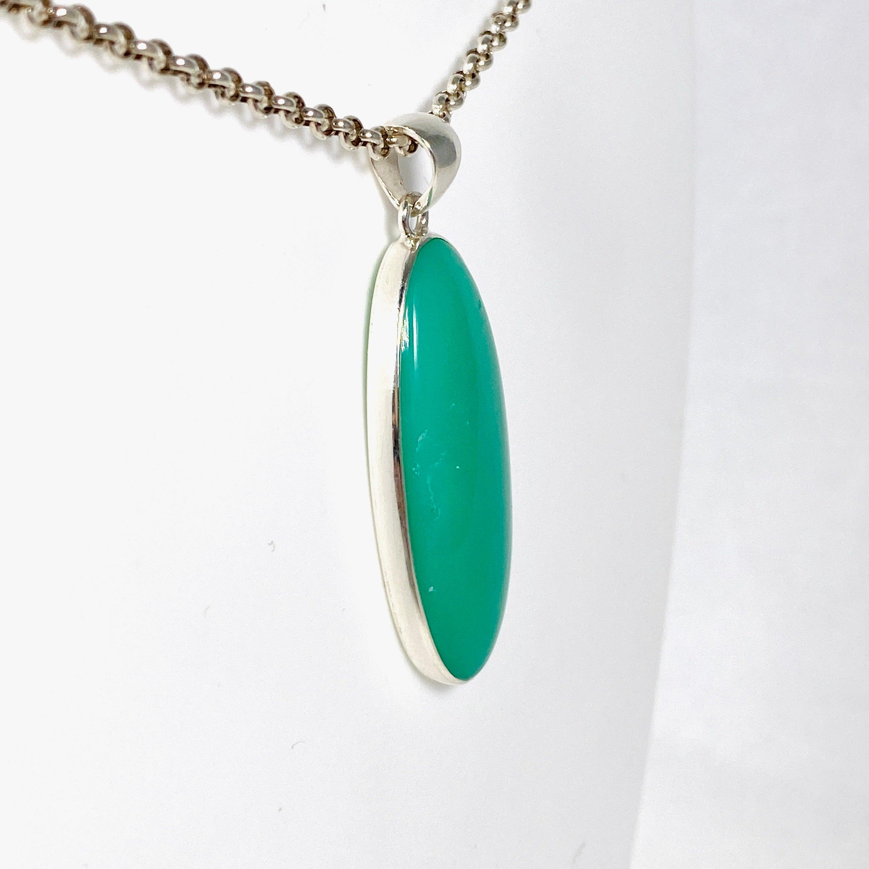 Natural Chrysoprase Oval Pendant Necklace - 925 Sterling Silver Jewelry for Women | Elegant Gift for Birthday, Anniversary & Everyday Wear