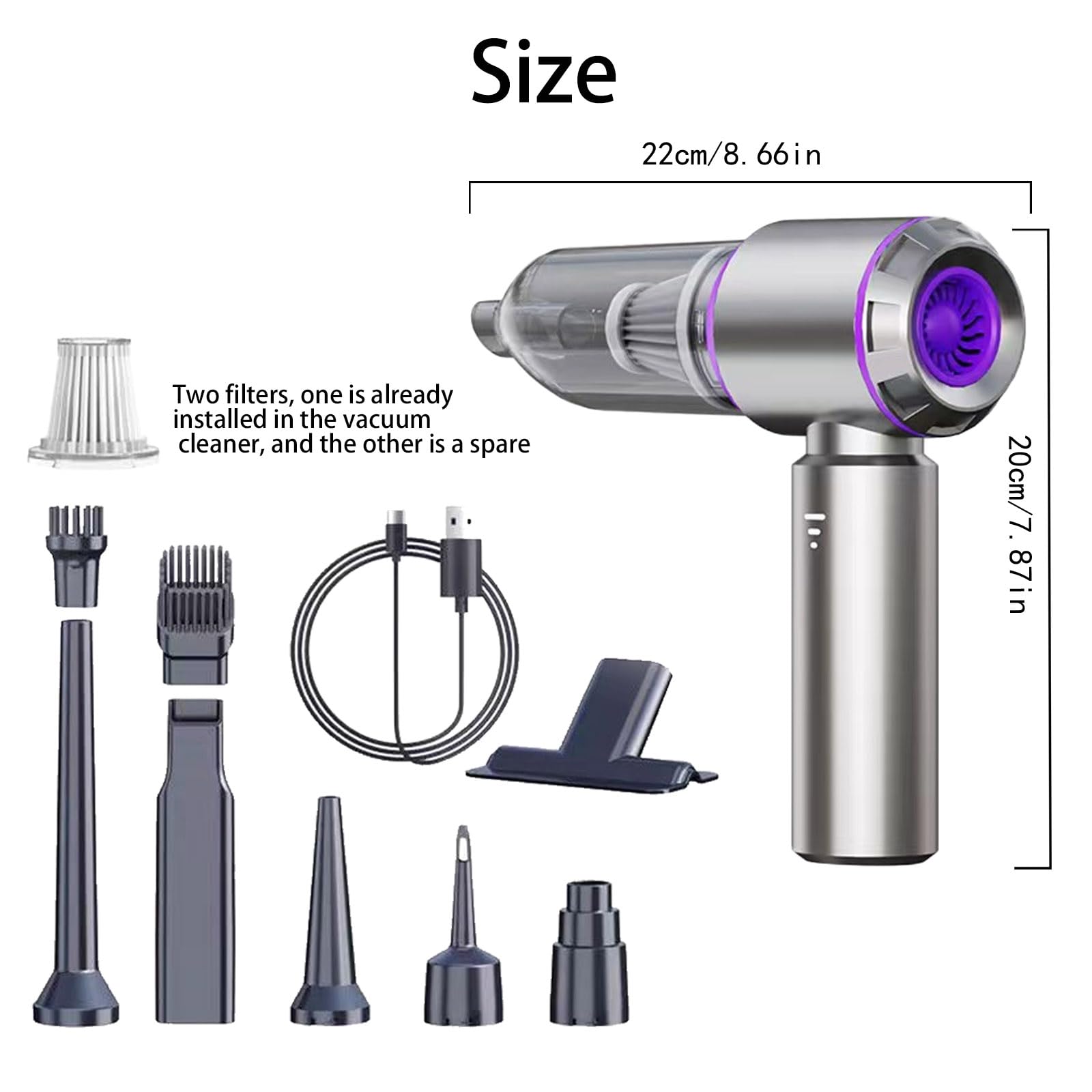 Airfy™ 3-in-1 Pro V2 Cordless Car Vacuum Cleaner - 29000Pa Powerful Suction & Air Blower, Rechargeable Handheld Vacuum for Home & Auto Detailing | Perfect for Car Seats, Pet Hair Removal & Quick Home Cleaning