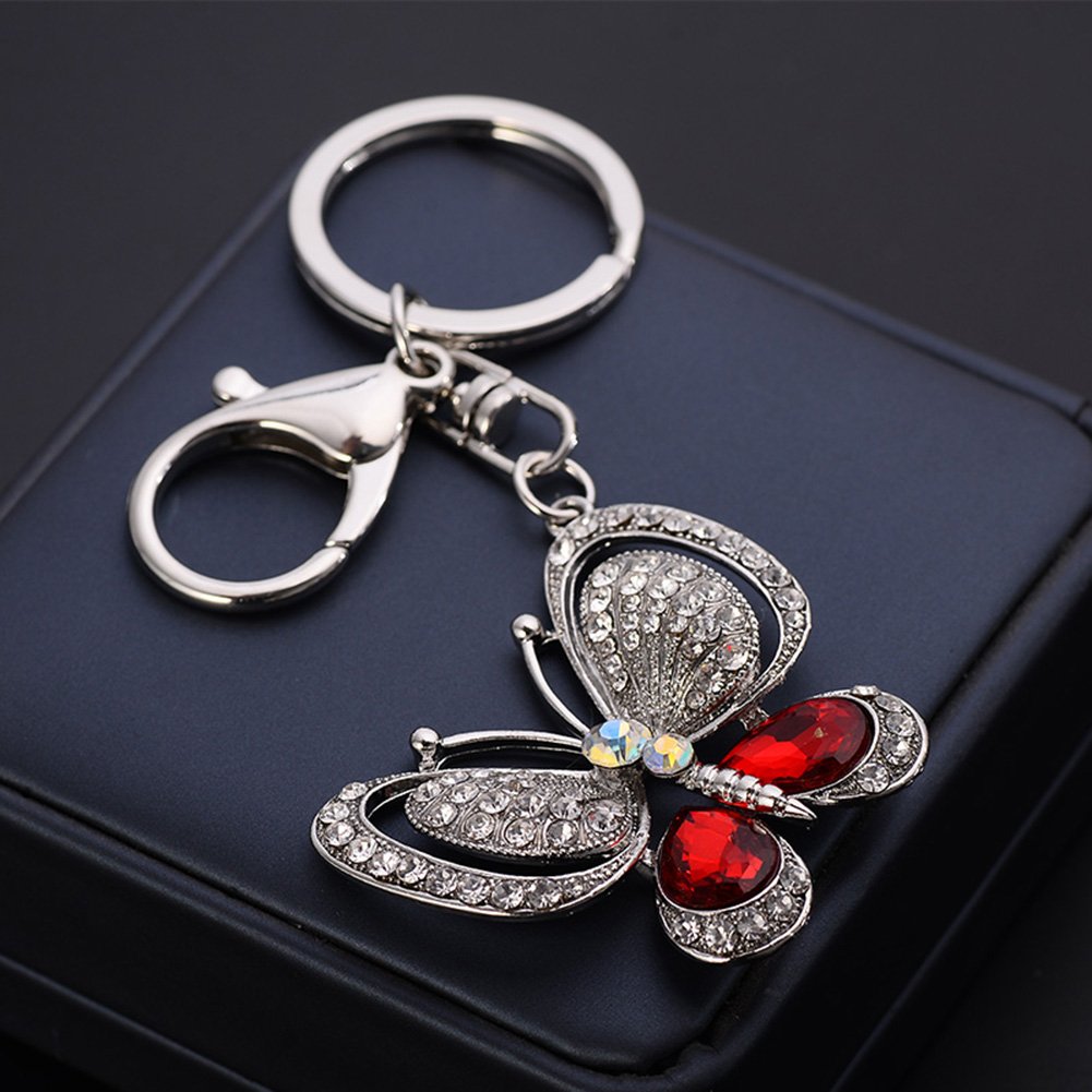 Butterfly Keychain for Women - Fashion Crystal Rhinestone Keyring Key Holder - Car Accessories & Gift Idea (Red) - Perfect for Key Organization, Purse Decor, and Car Keys
