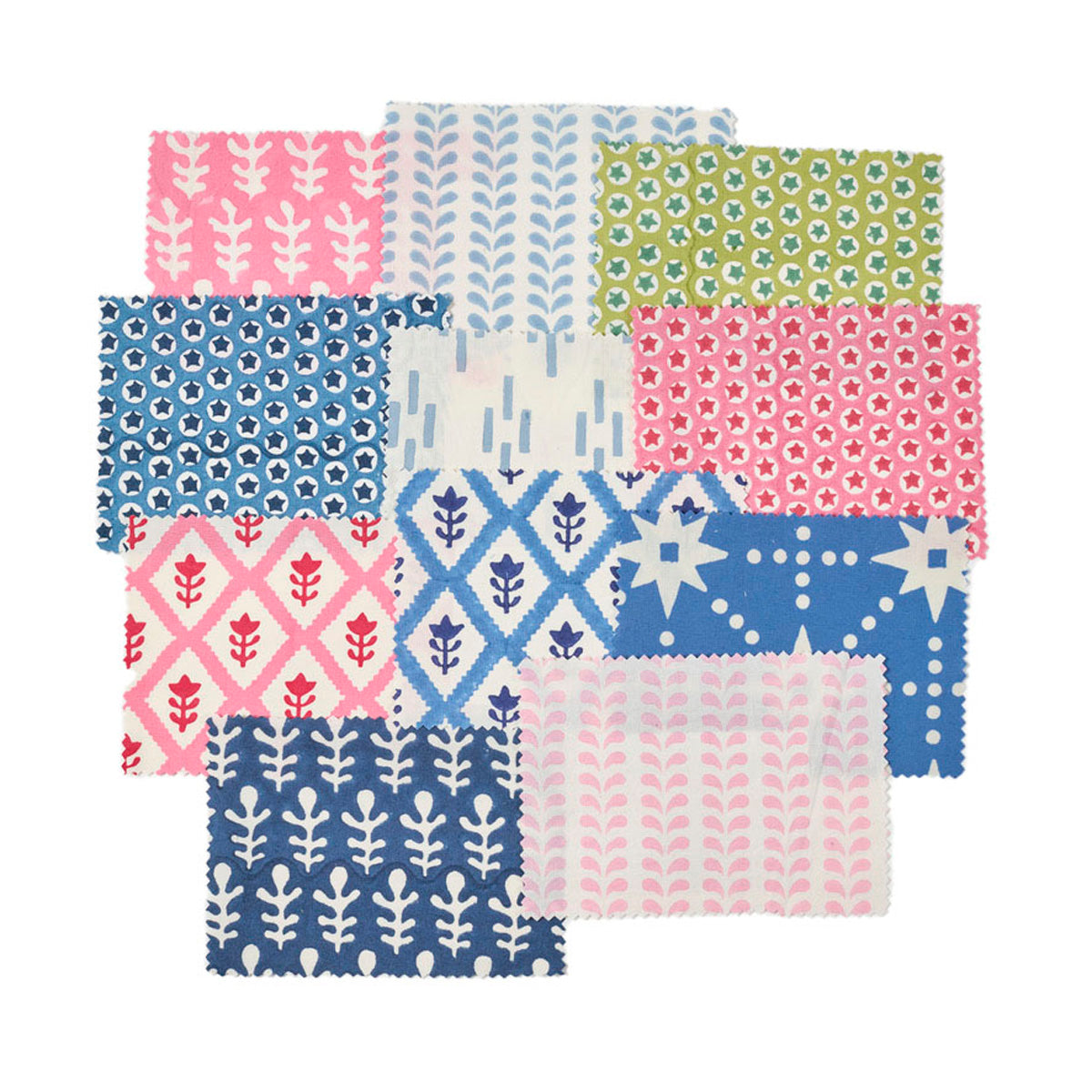 Handmade Bagru Block Printed Fabric Swatch Set - Eco-Friendly Cotton Textile Samples for DIY Crafts, Home Decor & Fashion Design