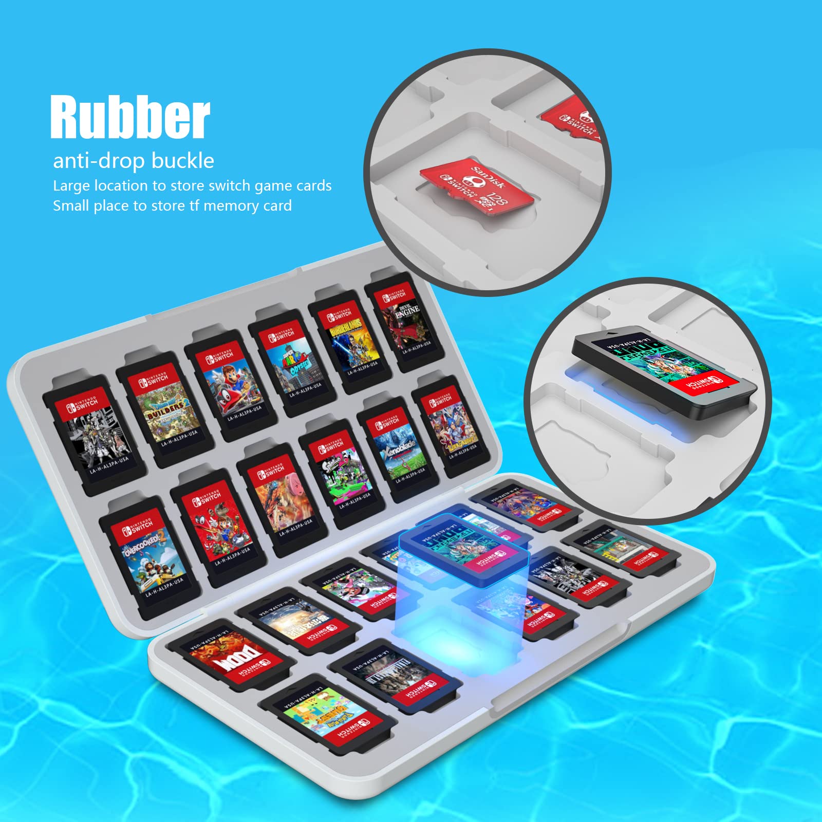 Nintendo Switch and Switch OLED Game Card Holder - 24 Game Slots & Micro SD Storage - Waterproof Sea Themed Cartridge Case for Travel & Home Organization
