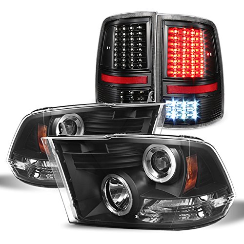 AKKON Black Halo Projector Headlights & LED Tail Lights Combo for 2009-2018 Dodge Ram 1500 2500 3500 - Upgrade Your Truck Lighting for Night Driving & Off-Road Adventures