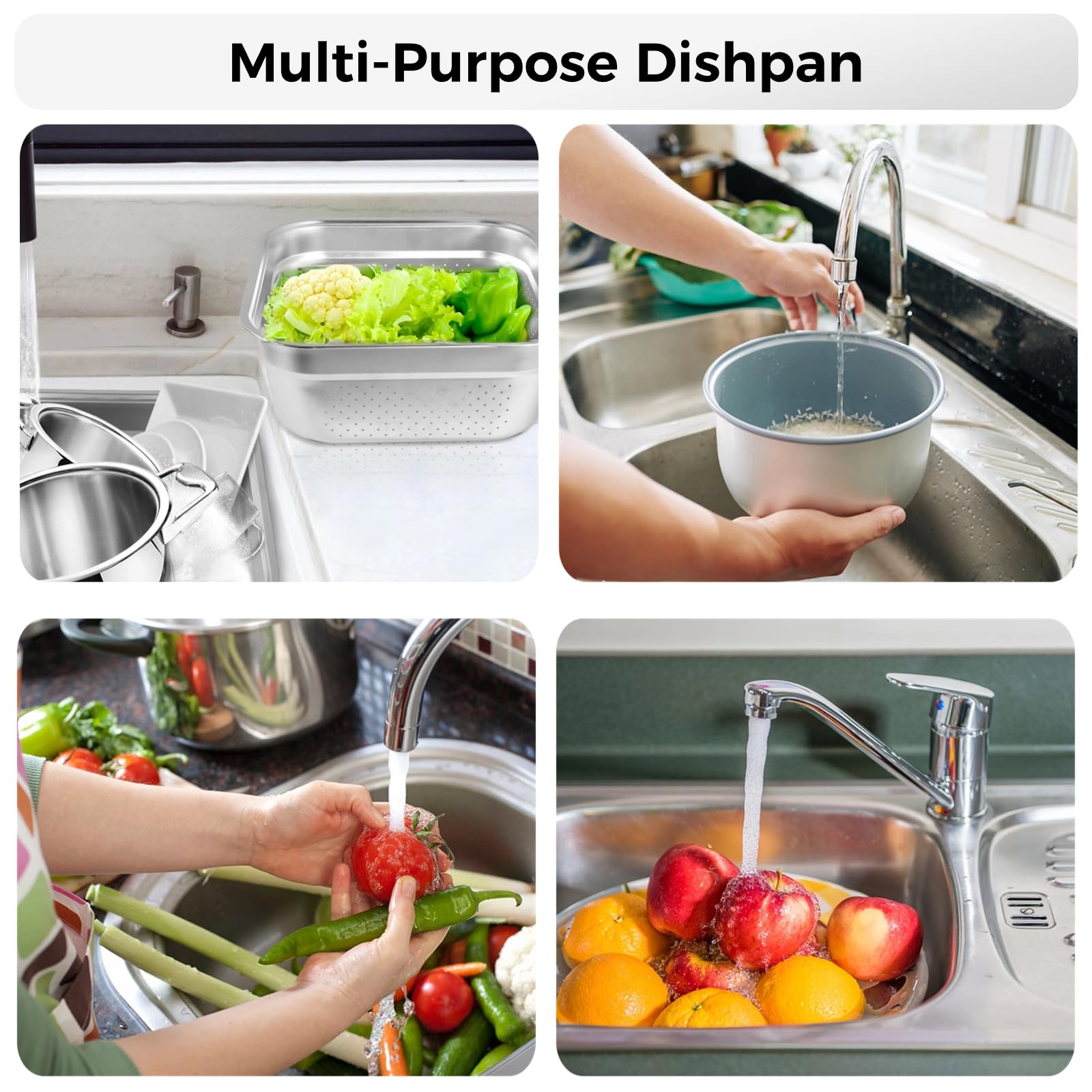 Yeesport 2-in-1 Stainless Steel Dish Tub with Colander - Multi-Purpose Washing Bowl for Rice, Pasta, Vegetables & Fruits - Perfect for Kitchen, Camping & RV Use - Food Strainer & Mixing Bowl Set