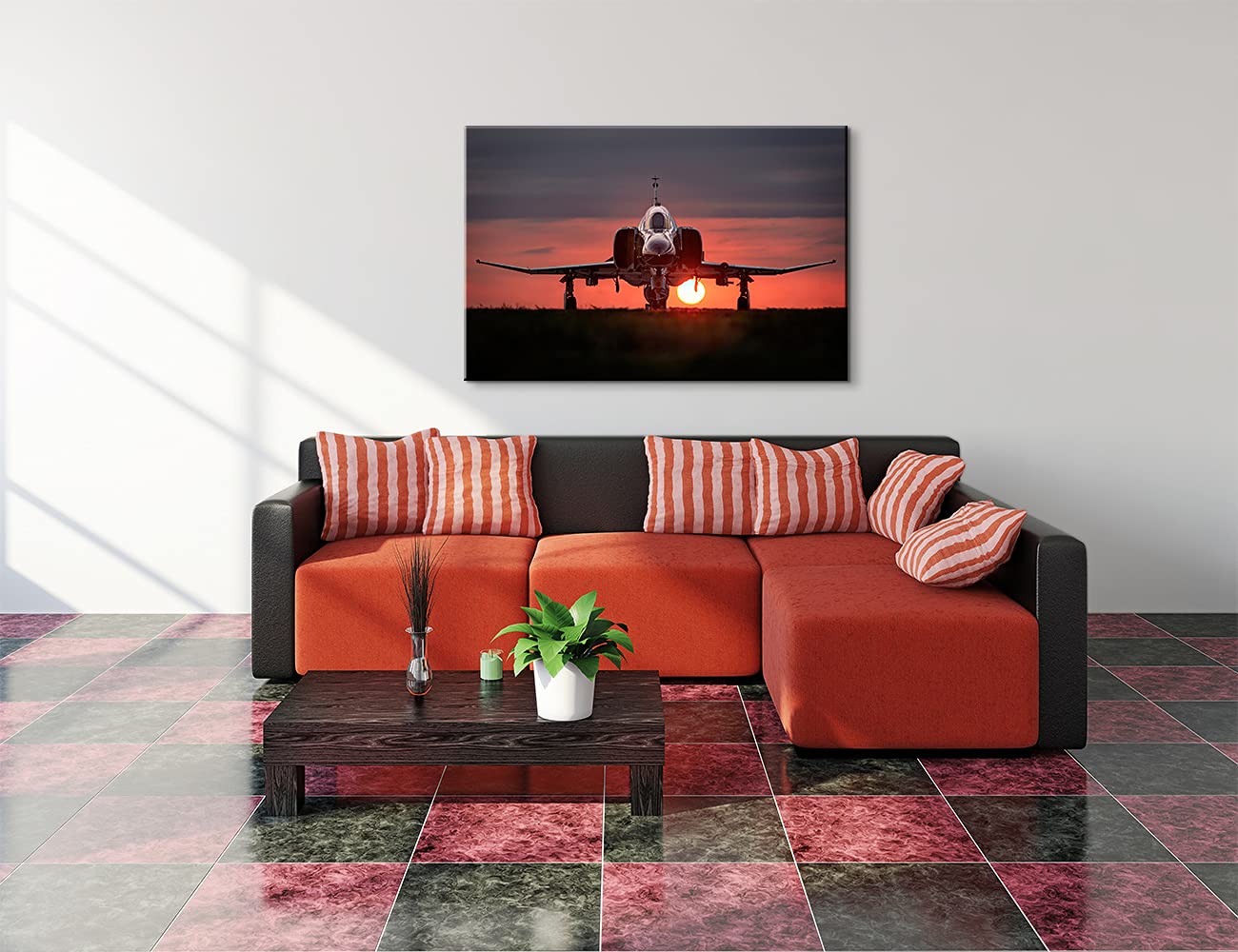 F-4 Phantom Fighter Jet Canvas Wall Art - Aviation Military Decor Poster (24''Hx36'') - Perfect for Living Room, Man Cave & Office Decor