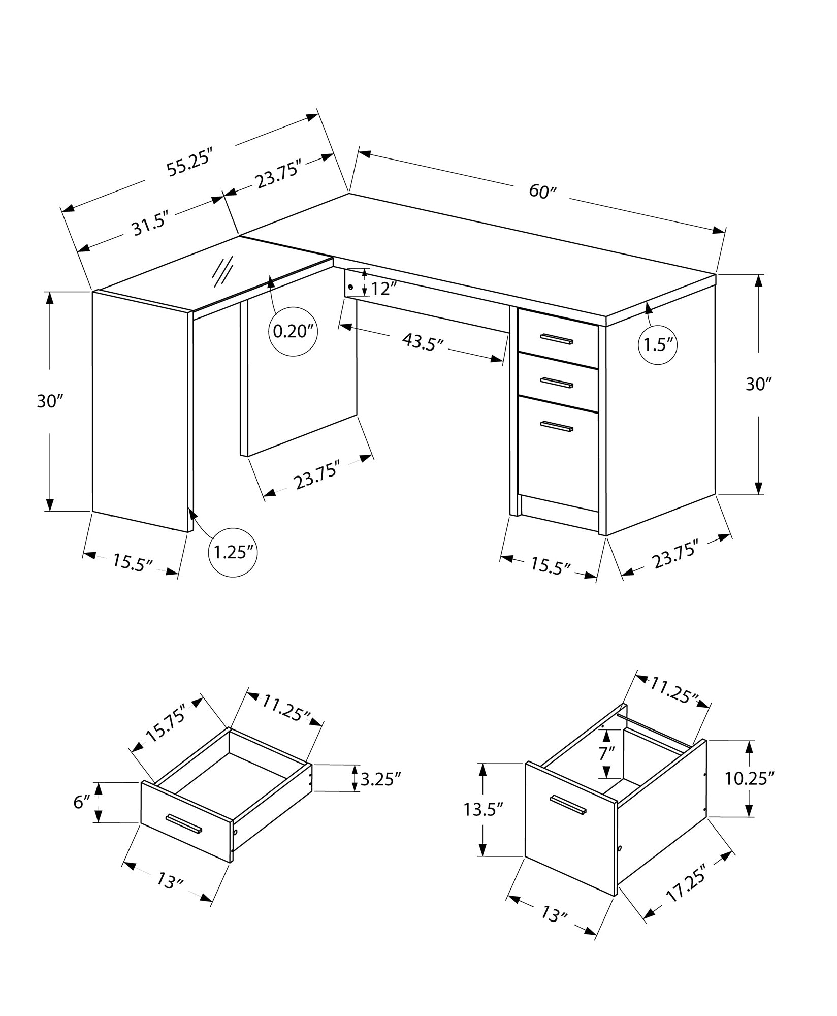 White Corner Desk with Tempered Glass Top - Modern Office Furniture for Home & Workspace