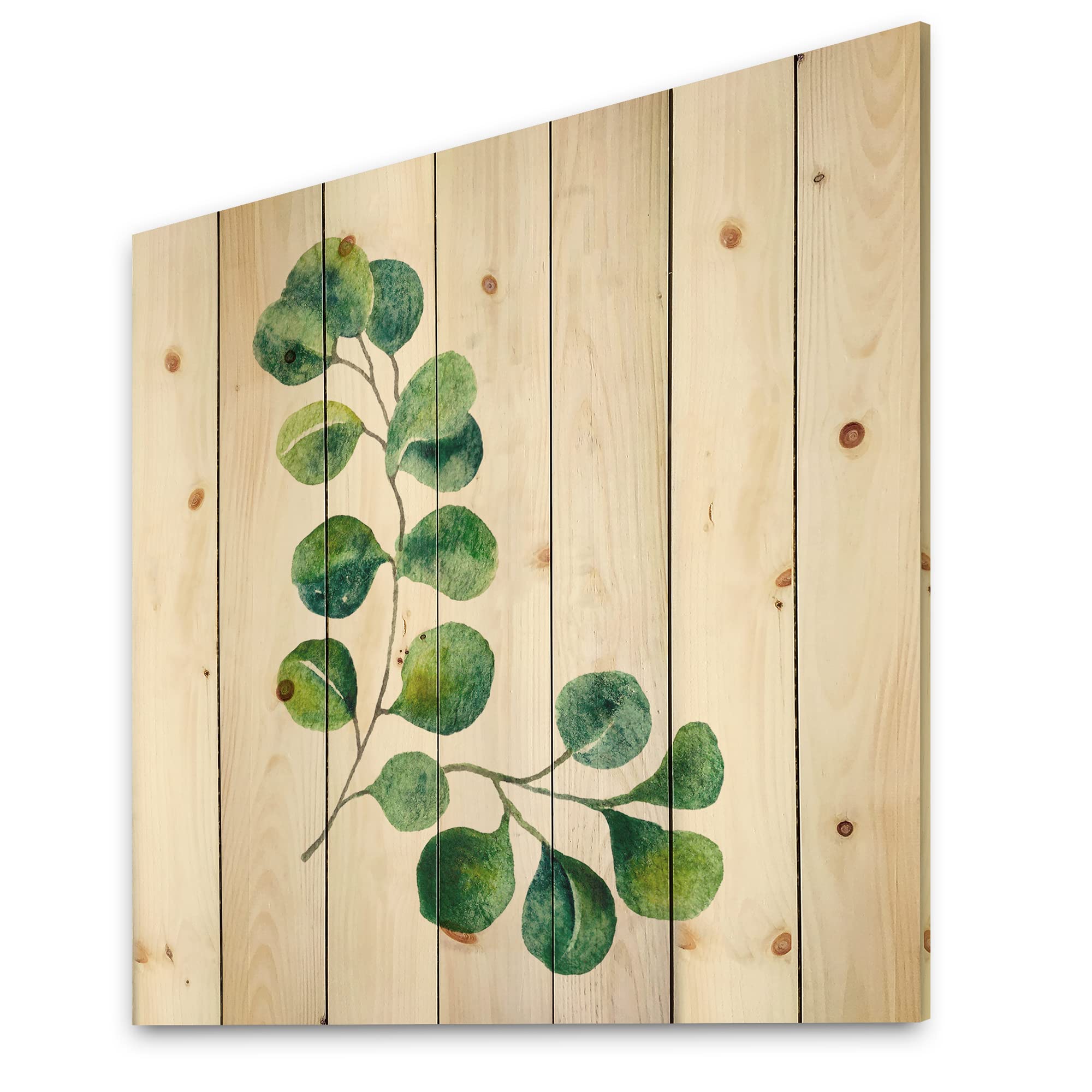 DesignQ Green Eucalyptus Branches Traditional Wood Wall Decor - Handcrafted Pine Wood Art Panel with Floral Print for Living Room, Bedroom & Office Decor