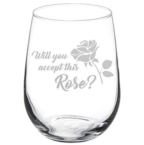 17 oz Stemless Wine Glass Goblet - Elegant Rose Design for Red & White Wine, Perfect for Weddings, Parties & Romantic Dinners