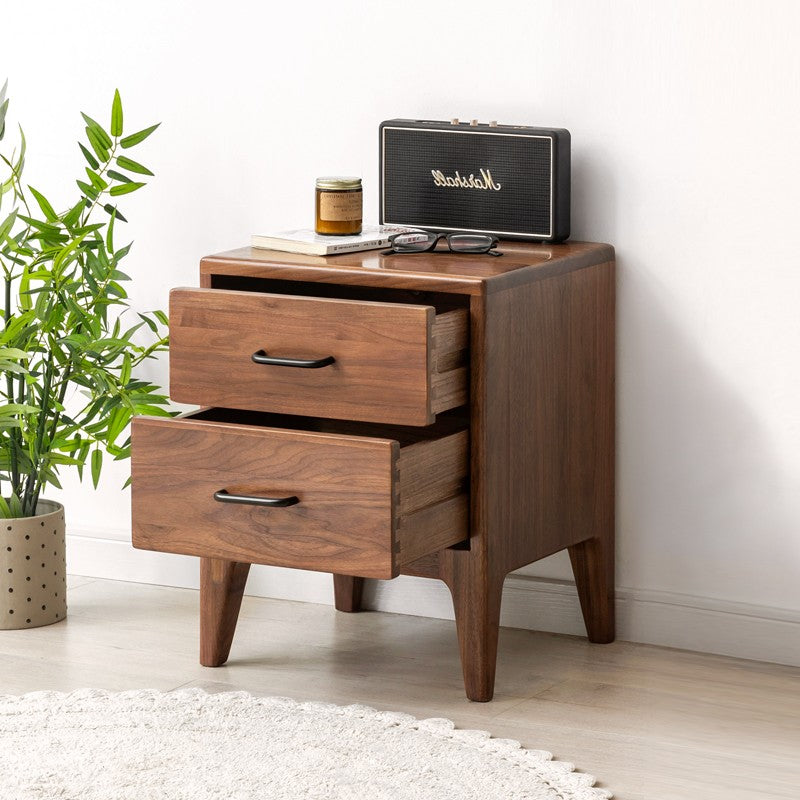 Premium Black Walnut Solid Wood Modern Nightstand - Stylish Bedside Table with Drawer for Bedroom, Living Room & Guest Room