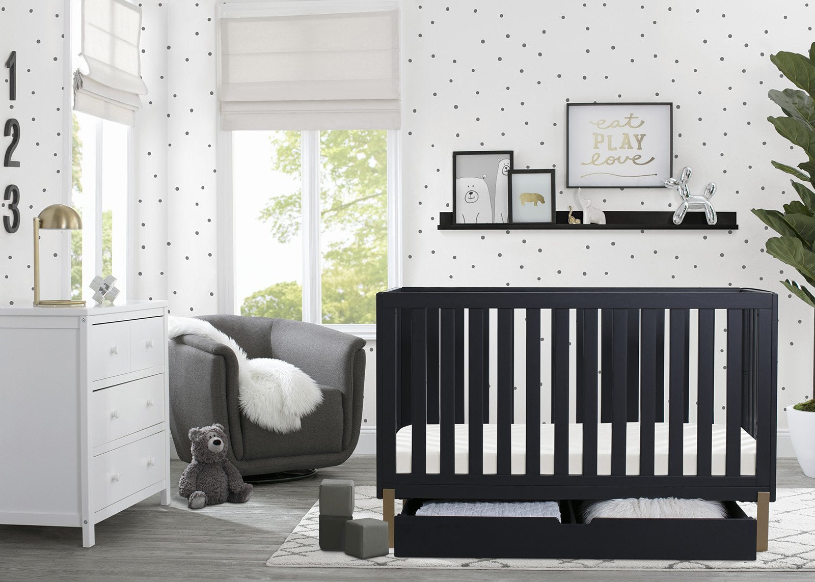 Hendrix 4-in-1 Convertible Baby Crib with Roll-Out Under Crib Storage | Nursery Furniture for Newborn to Toddler | Perfect for Small Spaces & Modern Nurseries