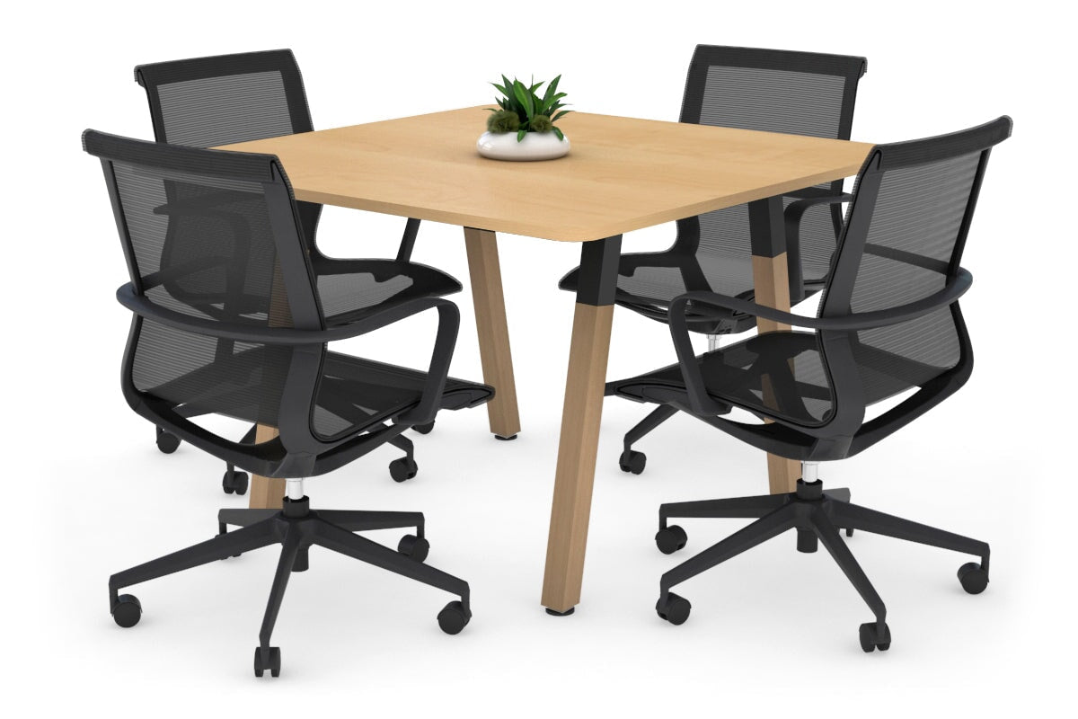Modern Boardroom Table with Quadro A Wood Legs & Rounded Corners - 1100L x 1100W Conference Table for Office Meetings & Executive Workspaces