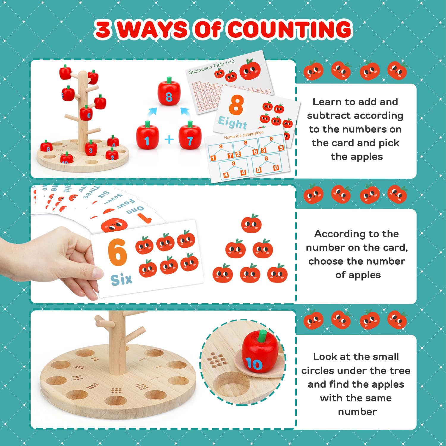 Montessori Math Toy Tree for Kids 3-6 - Counting Game with Tweezer & Spoon for Preschool Learning